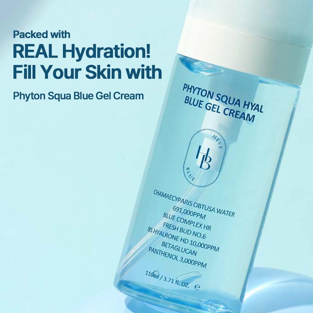 HEVEBLUE Phyton Squa Hyal Blue Gel Cream - Sensitive Skin, Korean Skincare, Vegan, Hypoallergenic, Boost Hydration, Soothing Cream, Reduce in Moisture Loss, Calming, Lightweight