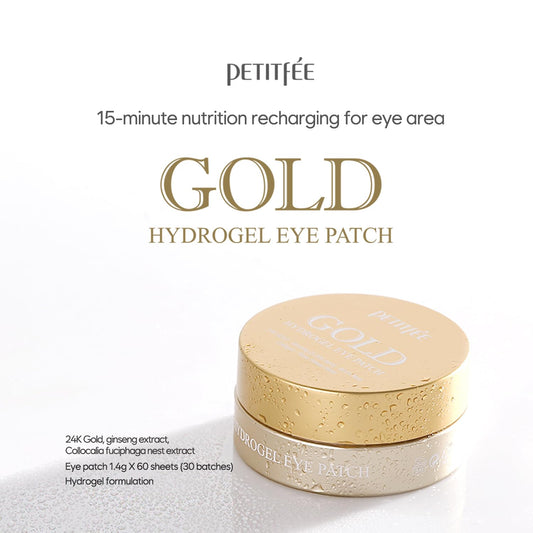 Petitfee Gold Hydrogel Eye Patch 60ea (30pairs) - 24k Gold Eye Mask for Moisturizing, Glowy Skin, Hydrating, Skin Elasticity, Youthful Complexion, Ginseng, Collagen