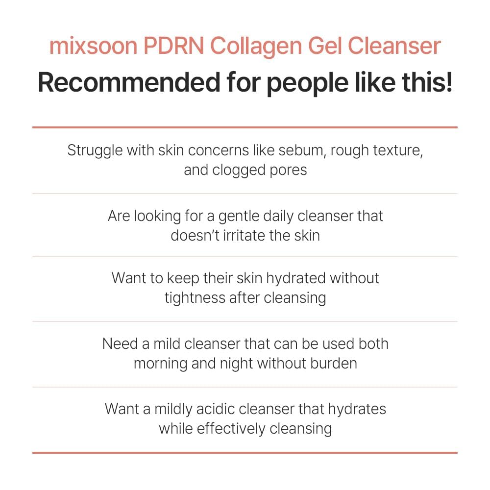 MIXSOON PDRN Collagen Gel Cleanser - Deep Pore Cleansing, Lightweight Daily Gel Cleanser for All Skin Types, Korean Glass Skin Care