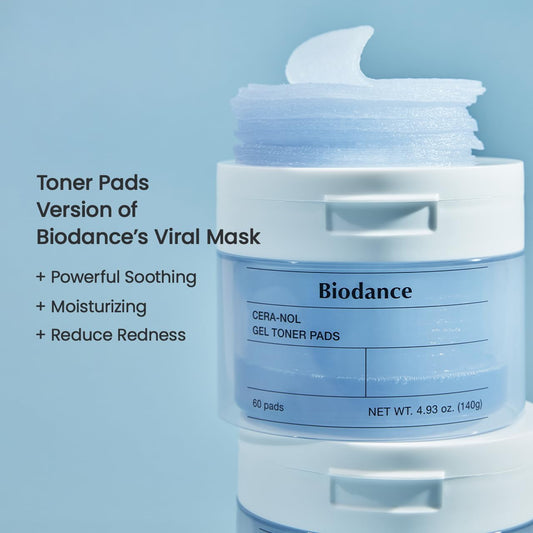 Biodance Cera-nol Gel Toner Pads, Deep Hydrating & Soothing Toner Pads for Sensitive Skin, Redness Reducing, Mositurizing, Pre-Soaked Pads, Korean Skin Care
