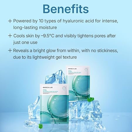 CENTELLIAN 24 Madeca Lab Hyal Waterfull Glow Hydrating Hydrogel Mask | Cooling Hydrogel Mask with 10-Layer Hyaluronic Acid, TECA, Glycerin and Niacinamide for Deep Moisture