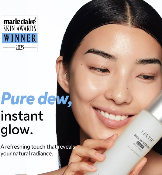 TIRTIR Milk Skin Rice Toner Light, Instant Hydration with 4% Niacinamide, Pantenol, Lightweight, Pore-tightening, Vegan, Acne-prone, Oily skin, Fungal Acne Safe, Korean skin care