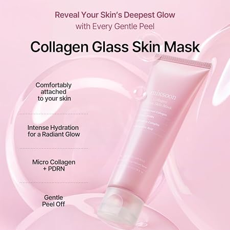 mixsoon Collagen Glass Skin Mask - Hydrating and Firming Collagen Wrapping Peel Off Mask, Low Molecular Face Mask, Radiant Smooth Finish for Glowing Skin