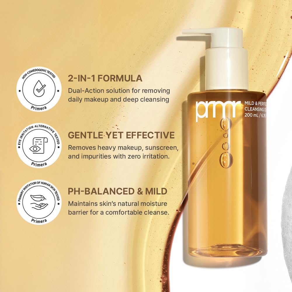 Primera PRMR Oil To Foam Cleanser Korean Deep Cleansing Oil, Daily Makeup Remover, Blackheads, Dust and Dirt Removal, Pore Cleaning, Hyaluronic acid, Deep Clean in One Step