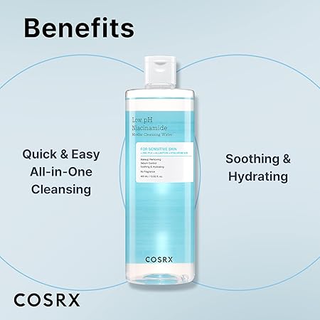 COSRX Low pH Niacinamide Micellar Cleansing Water - Daily Mild Facial Cleansing Wash for Sensitive Skin, Sebum control, Korean Skin Care