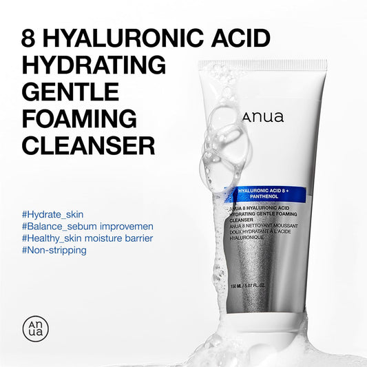 ANUA Hydrating Gentle Foaming Cleanser, Daily Face Wash for Double Cleansing, Hyaluronic Acid, Zinc, Panthenol, for Dry & Sensitive Skin, Sebum Balance Facial Cleanser, Korean Skincare