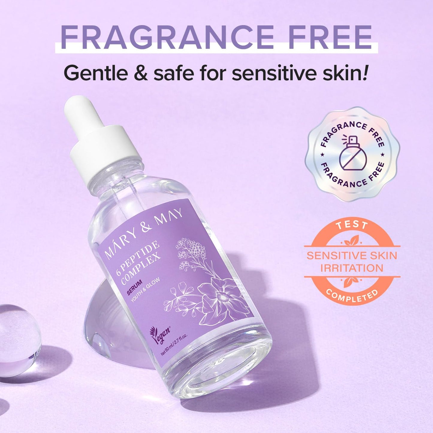 Mary&May 6 Peptide Complex Serum - Korean Anti-Aging Face Treatment for Wrinkle Reduction, Skin Firmness & Hydration, EWG Verified, Fragrance Free