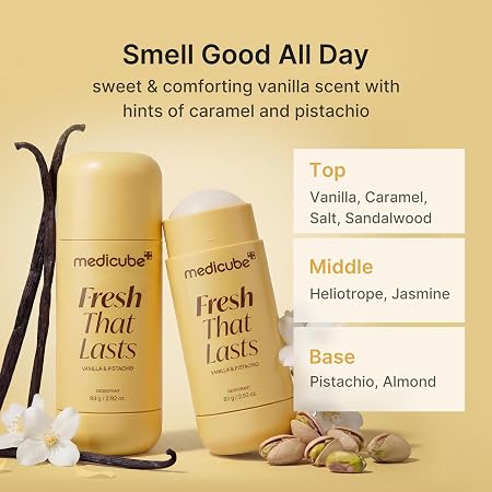 medicube Kojic Acid & Turmeric Aluminum-Free Deodorant | Vanilla & Pistachio Perfumed Stick, All-Day Odor Protection for Women & Men | Underarm Brightening Care