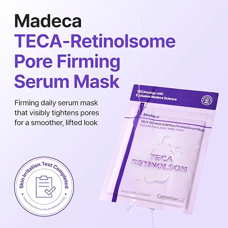 CENTELLIAN24 Madeca TECA Retinolsome Pore Firming Serum Mask Set - 7 Sheet Masks with Retinol Complex, Bakuchiol and Hyaluronic Acid for Pore Care, Elasticity and Hydration, 7 Count