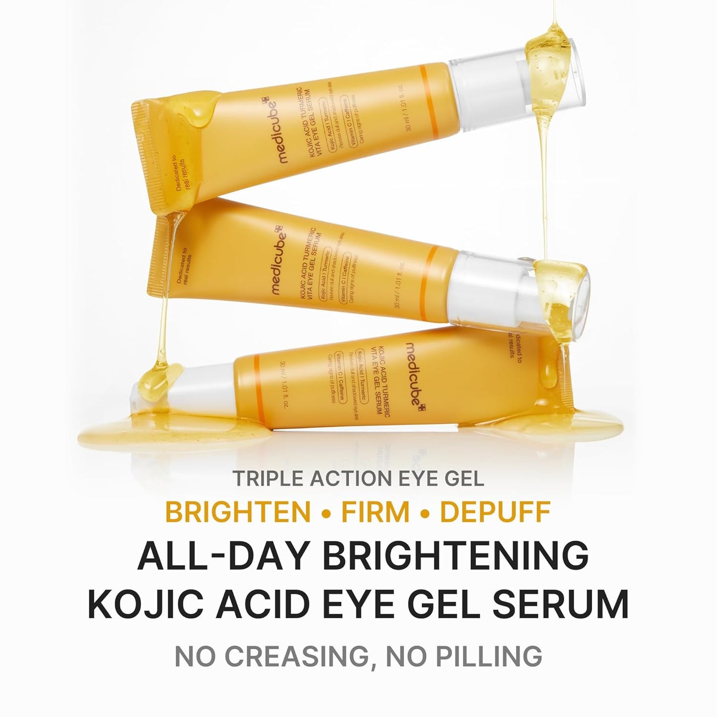 medicube Eye Serum with Kojic Acid Turmeric All-Day Brightening Eye Gel Serum Refreshing Eye Care with Vitamin C, Retinol & Caffeine Hydrating & Cooling Formula Korean Skincare