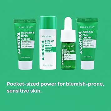 NINELESS A-Control Skincare Kit (Cleanser, Toner, Serum, Cream) Travel Size (4pack)