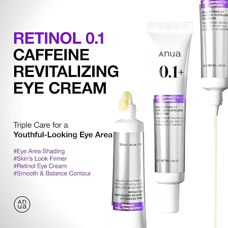 Anua Retinol 0.1 Caffeine Revitalizing Eye Cream, Lightweight Formula for Dark Circles & Puffiness, Hydrating for Sensitive Skin