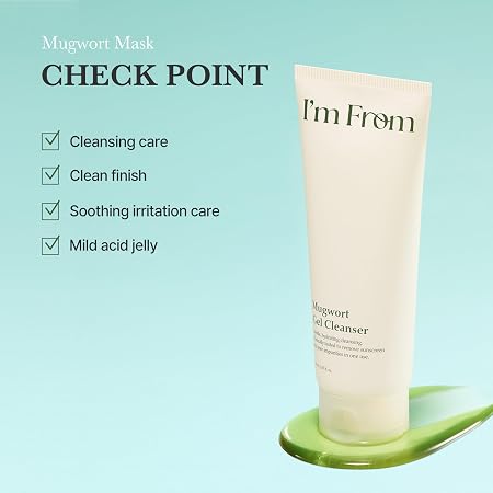 I’m From Mugwort Gel Cleanser, Gentle Gel-to-Foam Cleanser, Calming & Hydrating Facial Cleanser, All Skin Types, Vegan Korean Skin Care