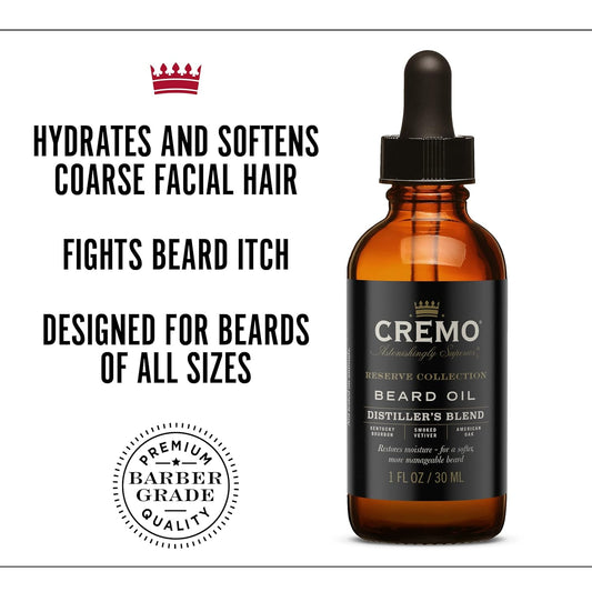 Cremo Beard Oil, Distiller's Blend (Reserve Collection)- Restore Natural Moisture and Soften Your Beard To Help Relieve Beard Itch