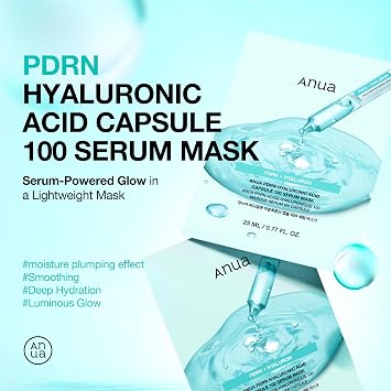Anua PDRN Hyaluronic Acid Capsule 100 Serum (1 Mask)-Hydrating & Soothing Face Mask for Glass Skin, Dewy Glow and Firm Looking Skin, Salmon DNA & Collagen, Lightweight Texture