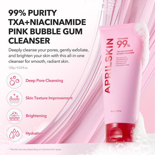 APRILSKIN TXA Niacinamide 99 Pore Care Cleanser - 99% High-Purity TXA+Niacinamide, All-in-One Cleanser: Deep Cleansing, Blackhead Care, Pore Care, Moisturizing