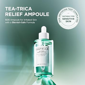 SKIN1004 Tea-Trica Relief Ampoule, 3.38 fl.oz,100ml, Korean Face Serum with Cica & Tea Tree, Facial Serum with Madagascar Centella, Hydrating & Calming Ampoule for Soothing Effect, Korean Skin Care