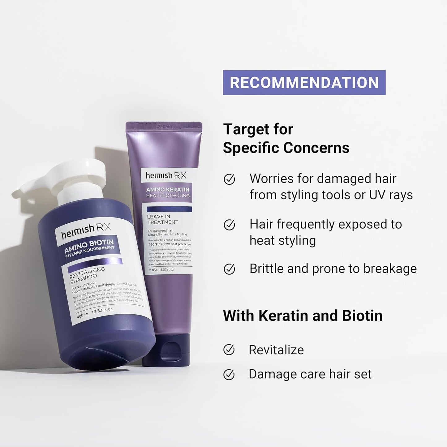 HEIMISH RX Amino Keratin Heat Protecting Leave In Treatment - Heat Protectant Cream, Leave-in Styling Hair Cream Treatment for Damaged Hair, Strengthening, Frizz Control