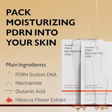 Genabelle PDRN Rejuvenating Mask Sheet - 1 Mask - Lightweight Glass Skin & Toning Mask Sheet with PDRN, Niacinamide, Hyaluronic Acid, To Deeply Hydrate, Cool, and Visibly Plump the Skin
