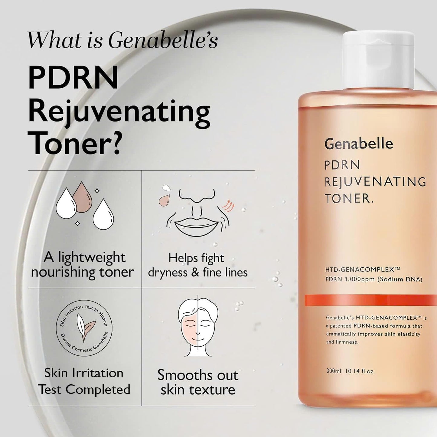Genabelle PDRN Rejuvenating Toner - Deep Hydration & Skin Barrier Support with PDRN, Panthenol, Hyaluronic Acid - Soft & Glowing Skin - Glass Skin