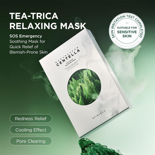SKIN1004 Madagascar Centella Tea-Trica Relaxing Mask (1 mask), Face Mask Skincare for Oily & Blemish Prone Skin, Soothing & Calming Relief Care for Sebum & Impurities, Korean Skin Care