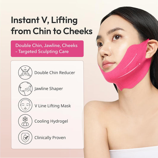 V-Line Lifting Mask – Reduce Double Chin, Firm & Tighten, 1 pack (2 mask), Jawline Mask with Volufiline™ & Bodyfit™, Hyaluronic Acid & Aloe