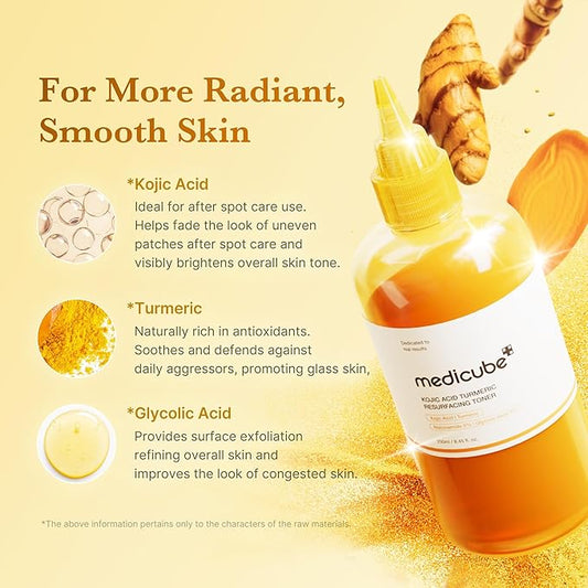 medicube Kojic Acid Turmeric Smoothing Toner for Face & Body | Lightweight Toner for Balancing Uneven Skin Tone & Texture | Niacinamide, Glycolic Acid for Clear Glass Skin
