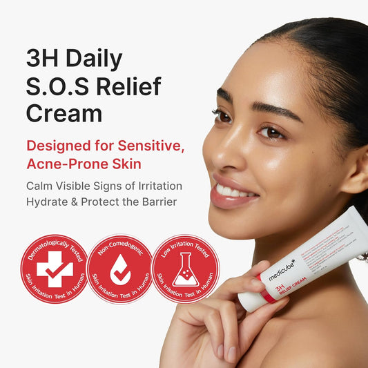 medicube 3H Daily Relief Cream, Daily Soothing Moisturizer for All Skin Types, Lightweight Comforting Cream Ideal For Use After Spot Care, Guaiazulene, Centella, Ceramide for Balance and Hydration