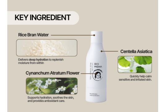 MIDHA Rice Milk Lotion - Deep Hydration - Calms sensitive skin and provides long-lasting moisture; suitable for blemish-prone skin types