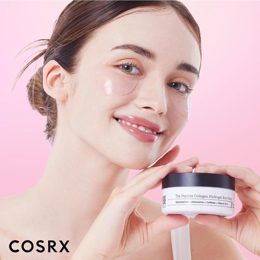 COSRX Peptide Collagen Hydrogel Eye Patch - Puffy Eyes and Dark Circles, Under Eye Mask - 4 powerful peptides and collagen, work to reduce puffiness, hydrate & revitalize - 30 Pairs