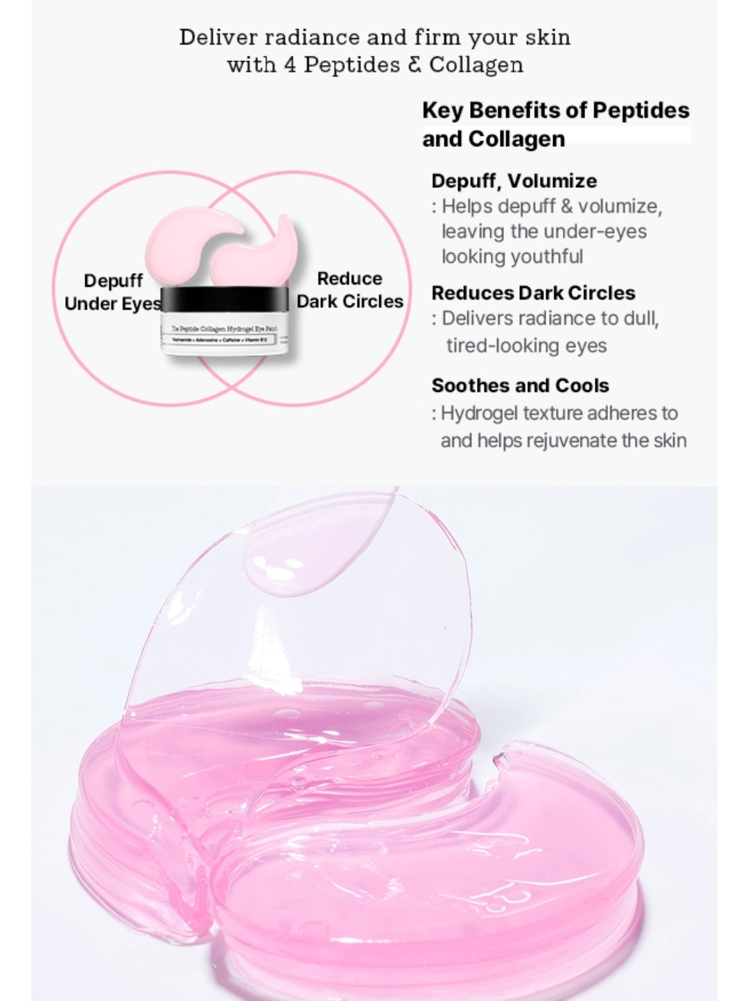 COSRX Peptide Collagen Hydrogel Eye Patch - Puffy Eyes and Dark Circles, Under Eye Mask - 4 powerful peptides and collagen, work to reduce puffiness, hydrate & revitalize - 30 Pairs