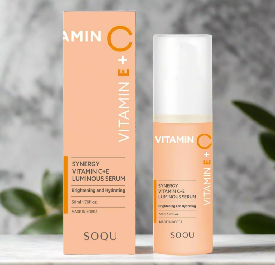 SOQU Synergy Vitamin C+E Luminous Serum - Brightens, Hydrates & Protects - For dullness, uneven skin tone, and signs of aging - Antioxidants