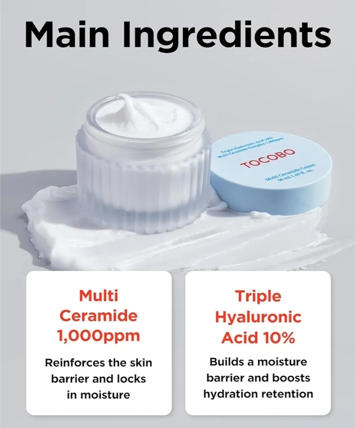 TOCOBO Triple Hyaluronic Acid 10%& Multi Ceramide Complex Cream - Natural Ingredients,Sensitive Skin, Cruelty Free