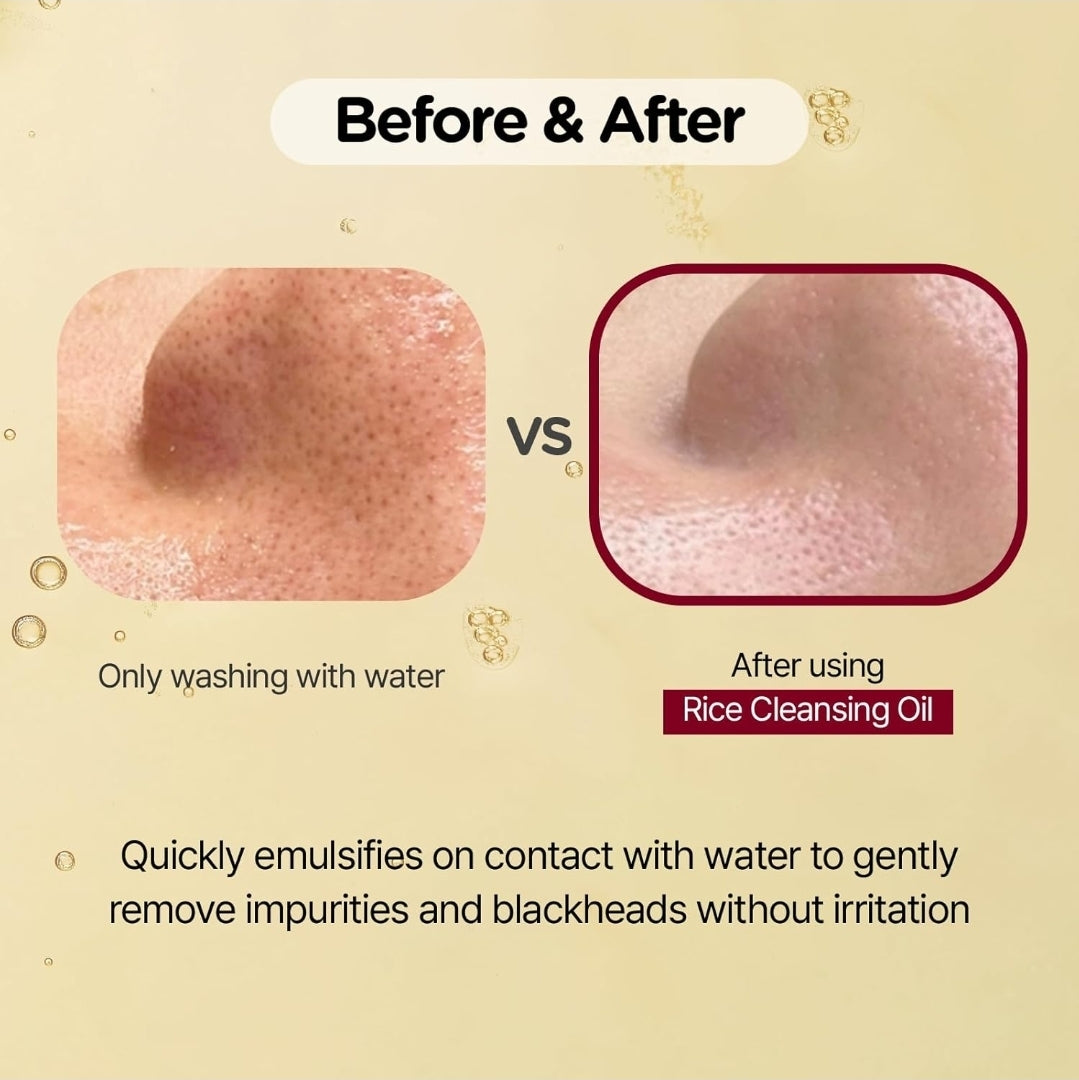 MIDHA Rice Cleansing Oil + Rice Bran Scrub Foam - Facial Cleanser Daily Makeup Remover Set - Long Lasting Cleanser & Hydration - 2 Piece Set
