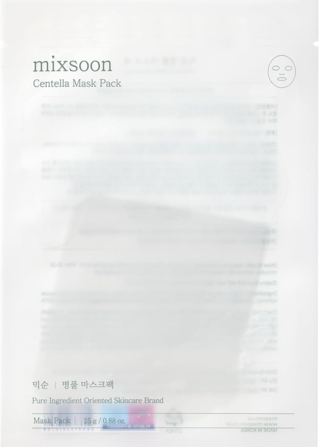 Mixsoon Centella Mask - Soothes and hydrates sensitive, irritated skin - 1 Mask