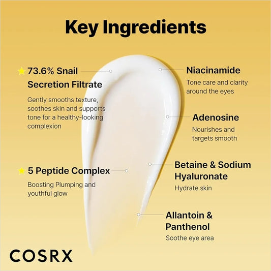 COSRX Advanced Snail Mucin Peptide Under Eye Cream - 73.7% Snail Mucin and Niacinamide, Eye Care, Eye Cream Anti Aging, Dark Circles