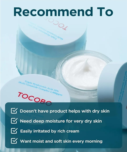 TOCOBO Triple Hyaluronic Acid 10%& Multi Ceramide Complex Cream - Natural Ingredients,Sensitive Skin, Cruelty Free