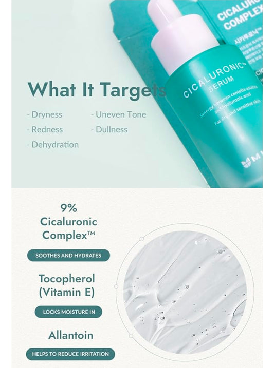 Mizon Cicaluronic Serum - Soothing Moisturizing Centella Asiatica Hyaluronic Acid Vegan Formula, Pigmentation, and Wrinkle Care
