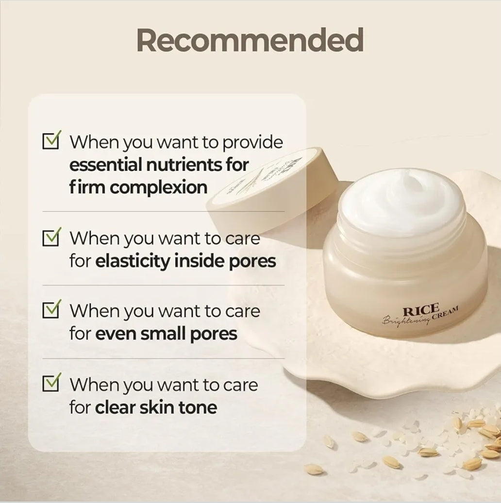 Skinfood Rice Brightening Cream - Moisturizer for Glow Glass Skin, Fermented Rice Water Milk, Replenishing, Whitening, Deep Hydrating, Dark Spot Correcting, Vegan