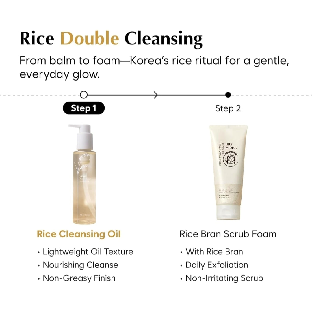 MIDHA Rice Cleansing Oil - Gentle Makeup Remover, Hydrating, Lightweight, Plant-Based, Moisturizing First-Step Cleanser, Balanced Skin with Residue-Free, Sebum Care Formula