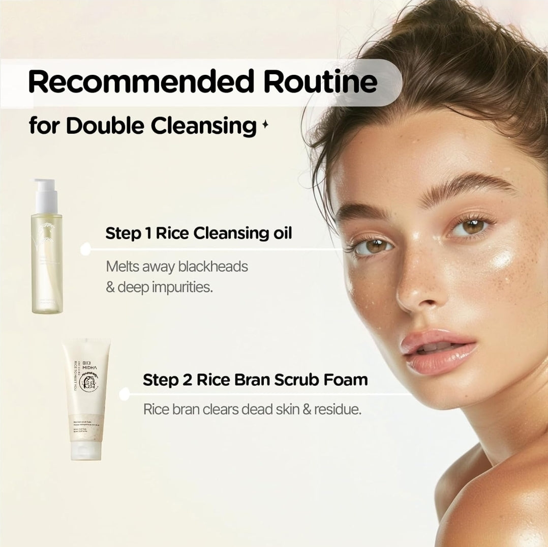 MIDHA Rice Bran Scrub Foam - Deep Cleansing, Pore Purifying & Gentle Exfoliating