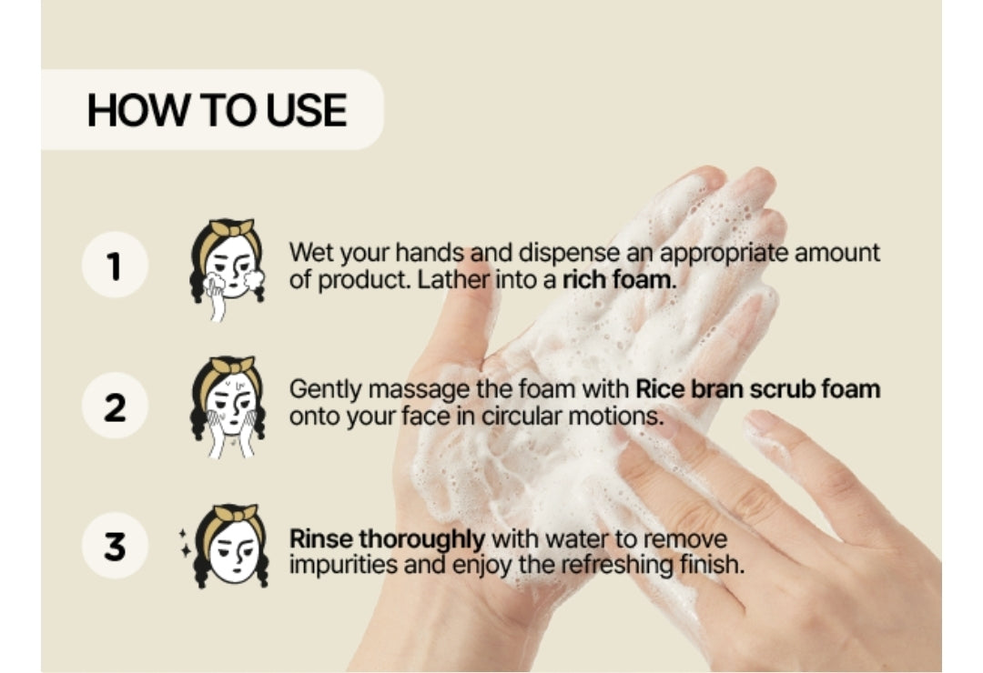 MIDHA Rice Bran Scrub Foam - Deep Cleansing, Pore Purifying & Gentle Exfoliating