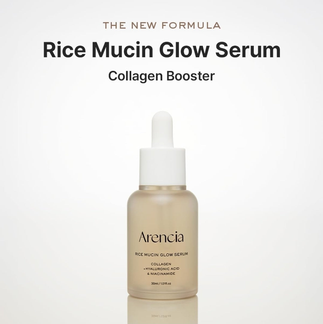 Arencia Rice Mucin Glow Serum, Collagen + Hyaluronic Acid & Niacinamide - Antiaging for plump, hydrated, and luminous skin