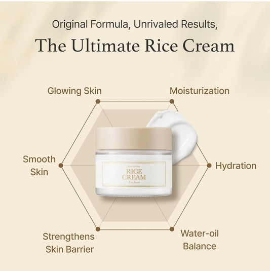 I'm from Rice Cream - Rice Bran Essence with Ceramide, Glowing Look, Improves Moisture Skin Barrier, Deep Nourishment, Smooths and Evens Skin Tone