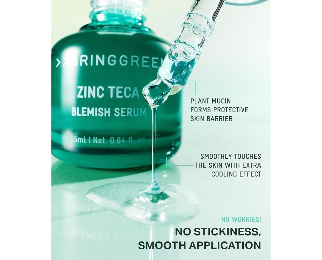 BRINGGREEN ZINC TECA 1.2% Blemish Serum - Niacinamide Soothing Serum for Sensitive Skin, Pore Minimizing & Hydrating, Korean Skincare for Breakouts & Uneven Texture