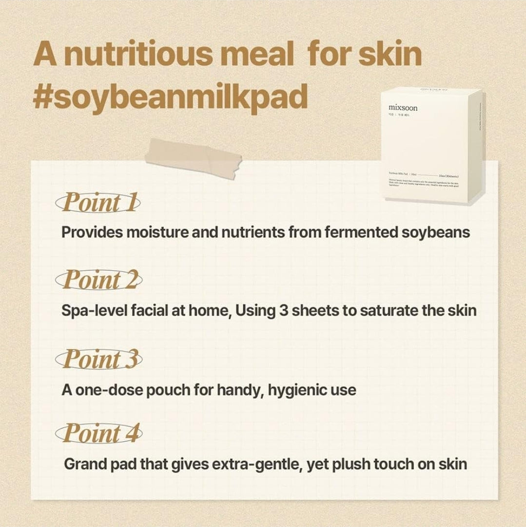 Mixsoon Soybean Milk Pad - Milky Texture Sheet Pad for Sensitive Skin Nourishing Moisturizer - 1 Pack (3 Sheets)