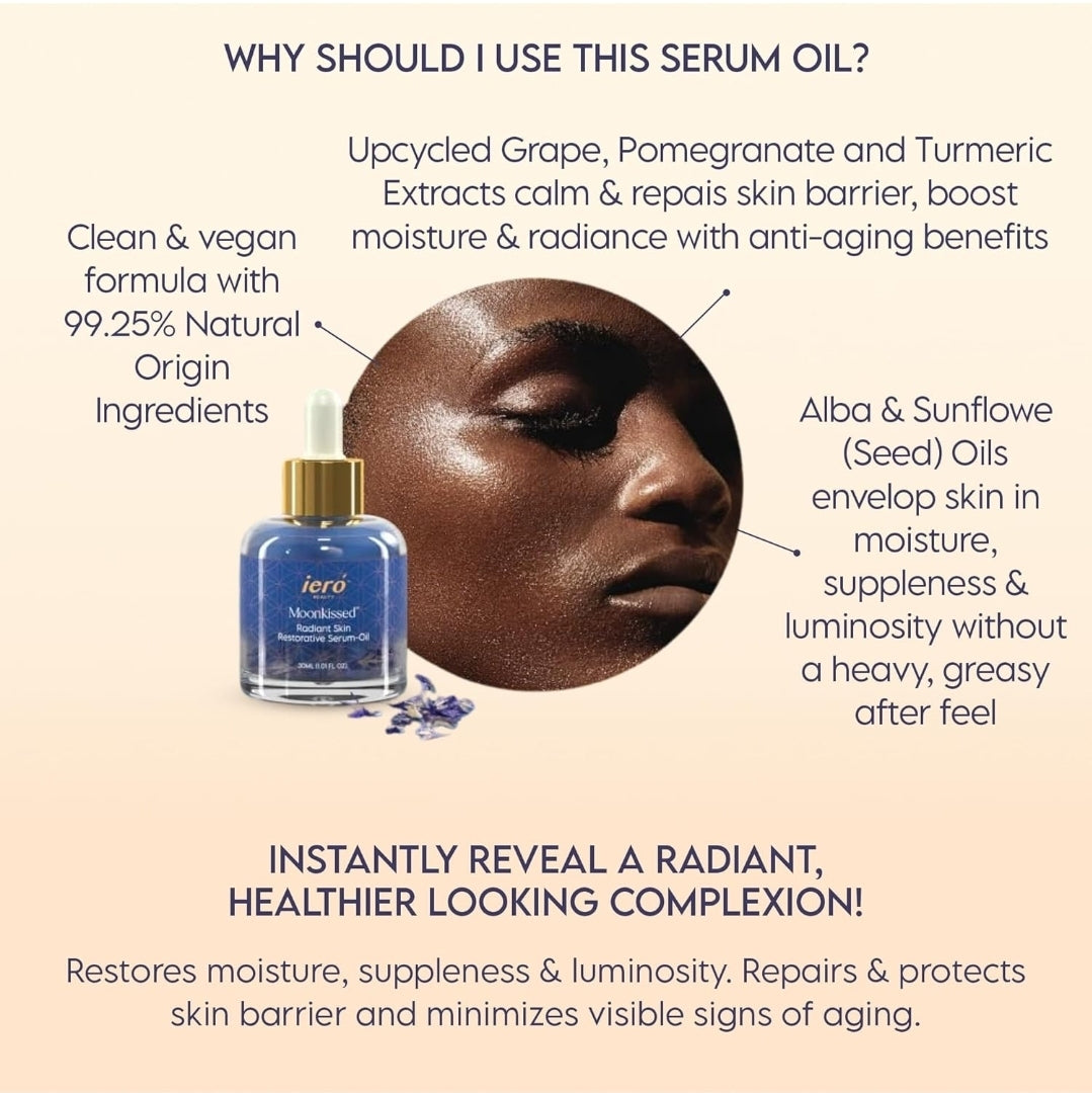 ieró Beauty Moonkissed Radiant Skincare Restorative Serum Oil - Face Moisturizers, Hydrating Face Oil Treatment, Anti Aging, Restore Suppleness All Skin Types, Made in Italy