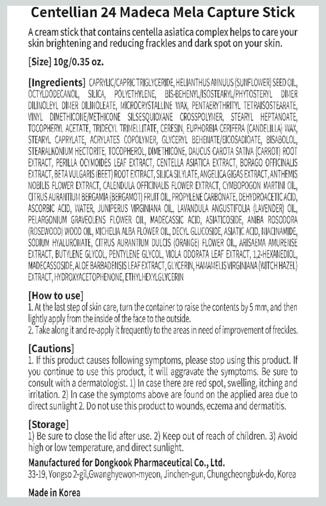 CENTELLIAN 24 Mela Capture Stick - Multi Balm Stick for Even Skin Tone, Eye and Face Cream & Moisturizer, TECA, Centella Asiatica, Vitamin C, Melazero, Niacinamide