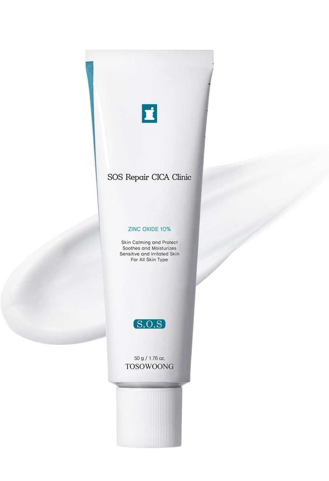 TOSOWOONG SOS Repair CICA Clinic Zinc Cream - 10% Zinc Oxide, Heal, Soothe Acne, Redness, Rosacea Treatment, Skin Barrier Repair, Moisture, Non-Comedogenic, Korean Skin Care
