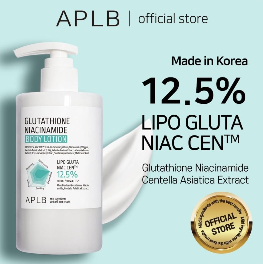 Loción corporal APLB Glutathione Niacinamide - LIPO GLUTA NIAC CEN 12.5% - Hidratación duradera, revitaliza y mejora la textura de la piel
